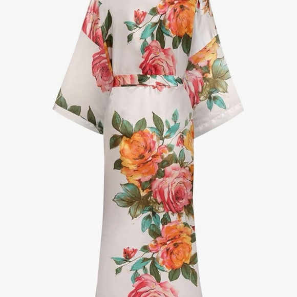 Floral Satin Kimono Robe - Picture 2 of 5